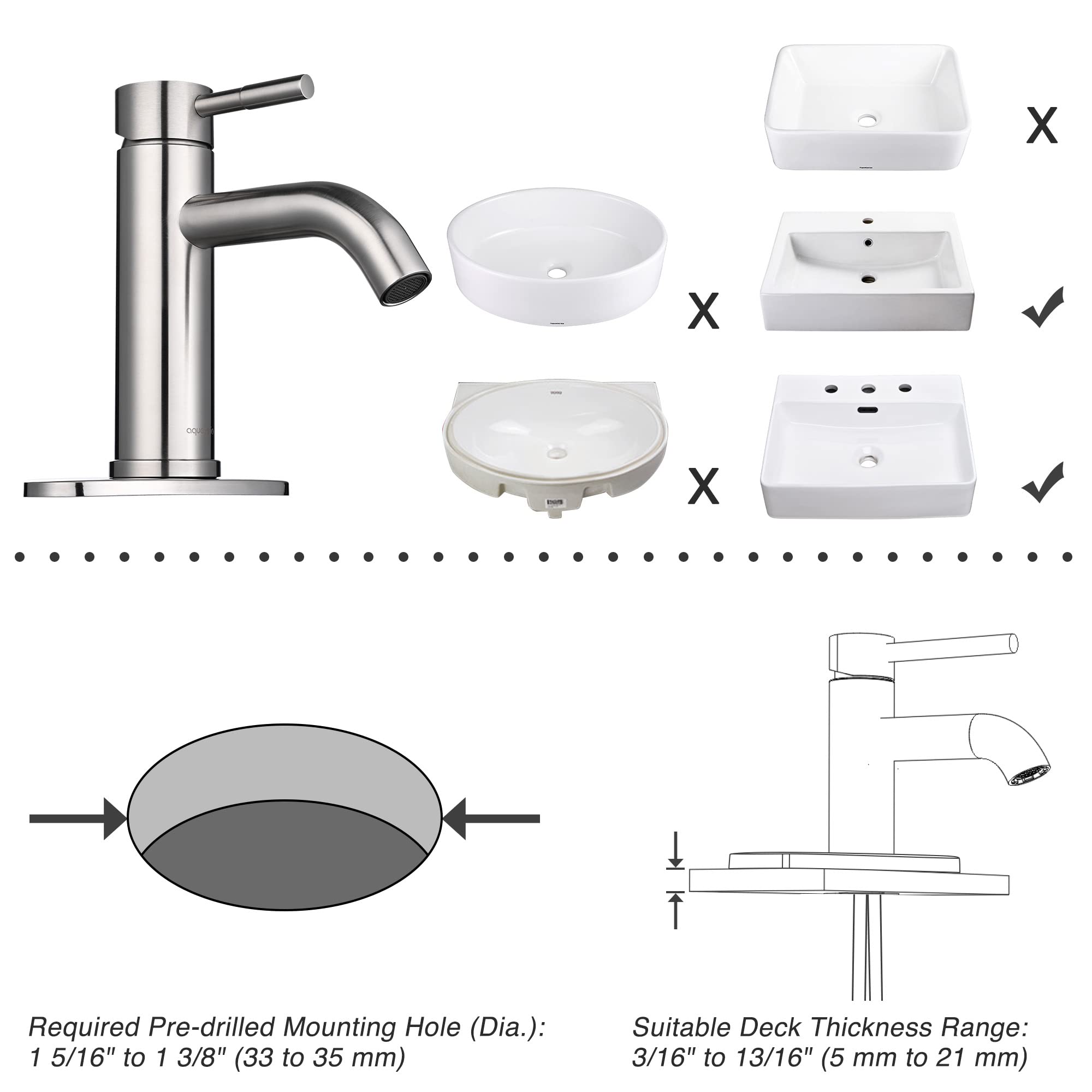 Aquaterior Bathroom Sink Faucet Single Handle RV Faucet Bathroom Lavatory Bathtub Basin Vanity Faucets Single Hole Bathroom Faucet Brushed Nickel CUPC NSF CEC