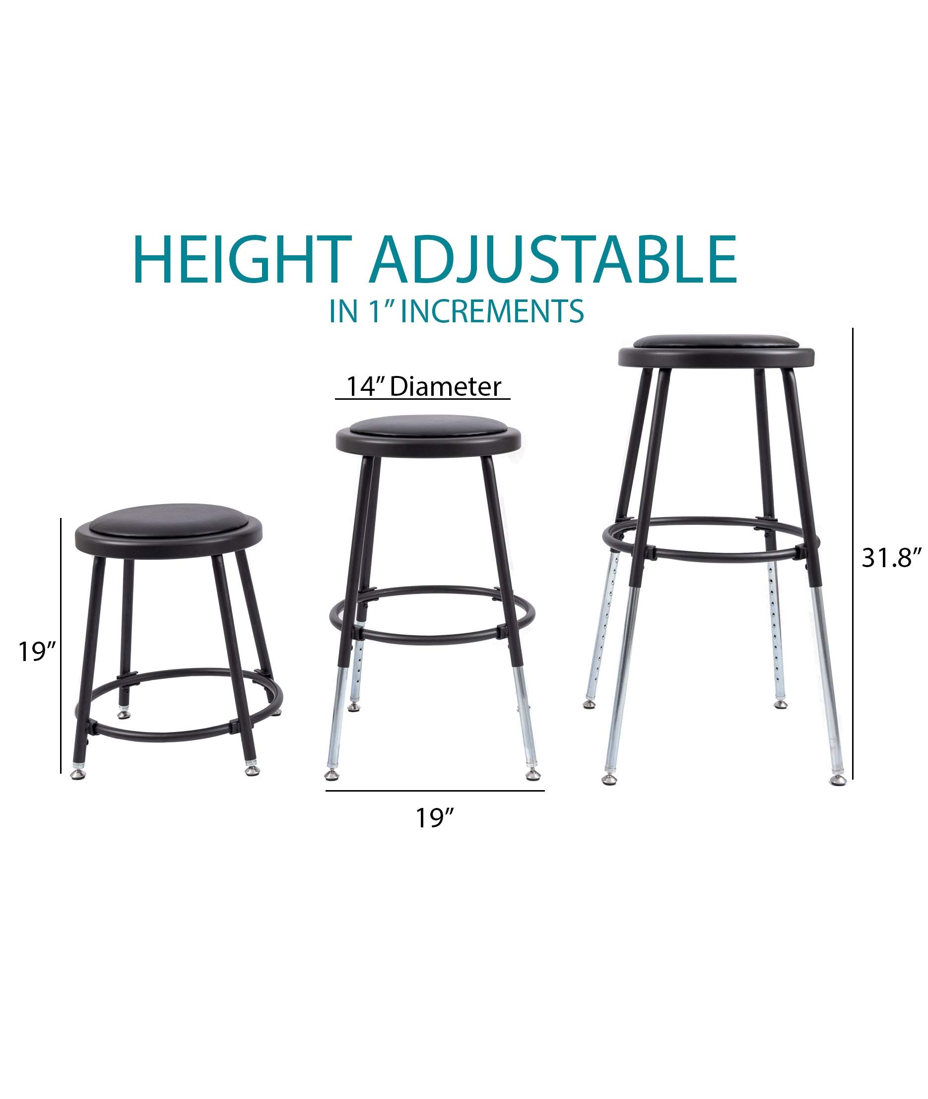 Stand Up Desk Store Stackable Adjustable-Height Classroom Office Workstation Stool (Black, 2 Pack)