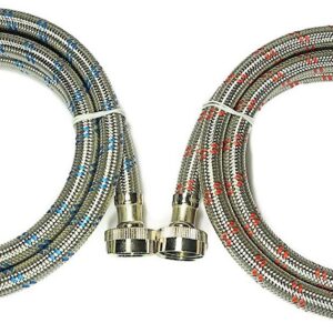 Premium Stainless Steel Washing Machine Hoses - Burst Proof (2 Pack) Red and Blue Striped Water Connection Inlet Supply Lines from Kelaro