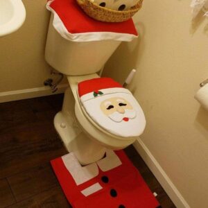 Ohuhu Christmas Bathroom Sets, Santa Toilet Seat Cover 4-Piece Christmas Bathroom Decor, Toilet Seat Cover and Rug Set, Santa on The Toilet Ornament, Santa Claus Toilet Seat for Christmas Decorations