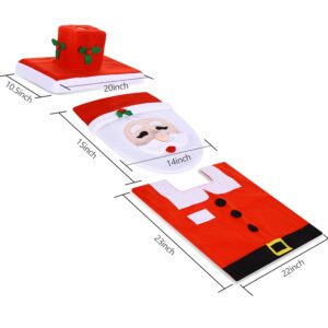 Ohuhu Christmas Bathroom Sets, Santa Toilet Seat Cover 4-Piece Christmas Bathroom Decor, Toilet Seat Cover and Rug Set, Santa on The Toilet Ornament, Santa Claus Toilet Seat for Christmas Decorations