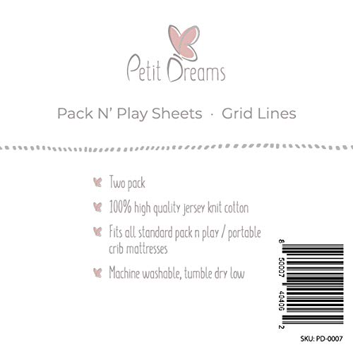 Petit Dreams Pack N Play, Mini-Crib Sheet 2 Pack - Jersey Knit Cotton for Baby Boy or Baby Girl, Grey