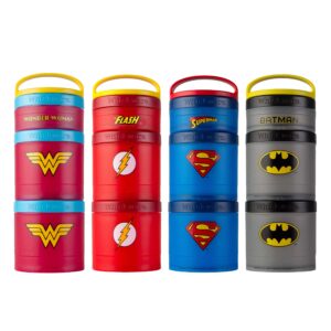 Whiskware Justice League Stackable Snack Containers for Kids and Toddlers, 3 Stackable Snack Cups for School or Travel, Wonder Woman Icon