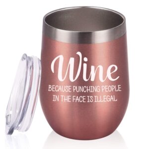gingprous wine tumbler for women, stainless steel wine tumbler with lid and straw, funny insulated wine tumbler idea for mom friends wife nurse coworker aunt teacher (12 oz, rose gold)