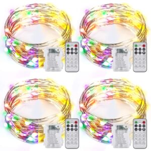 ariceleo 4 packs warm white & multi-color battery operated string lights, 5m/16.4ft. 50 leds remote control timer 12 modes optional twinkle battery powered fairy lights sliver wire firefly lights