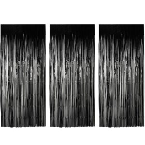 tuparka 3 pcs foil curtains photo backdrop props shimmer curtain for halloween haunted house party decorations (black)