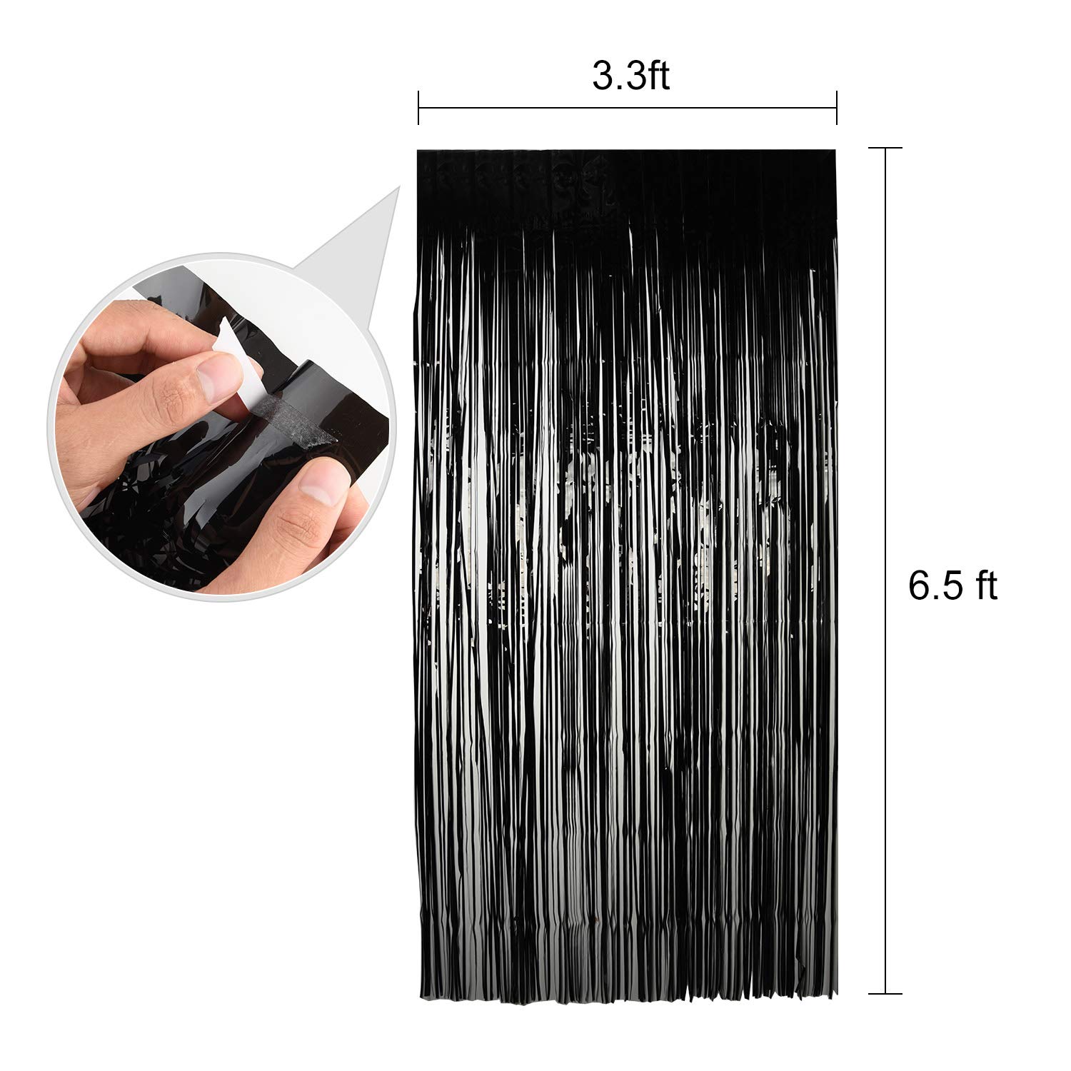 TUPARKA 3 Pcs Foil Curtains Photo Backdrop Props Shimmer Curtain for Halloween Haunted House Party Decorations (Black)
