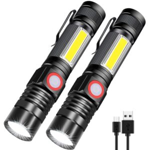 rechargeable led flashlights, magnetic flashlight super bright tactical flashlight with sidelight,usb rechargeable,zoomable,waterproof best small flashlight for camping, emergency