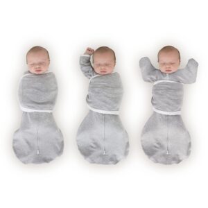 swaddledesigns 6-way omni swaddle sack for newborn with wrap & arms up sleeves & mitten cuffs, easy swaddle transition, better sleep for baby boys & girls, heathered gray, small, 0-3 months