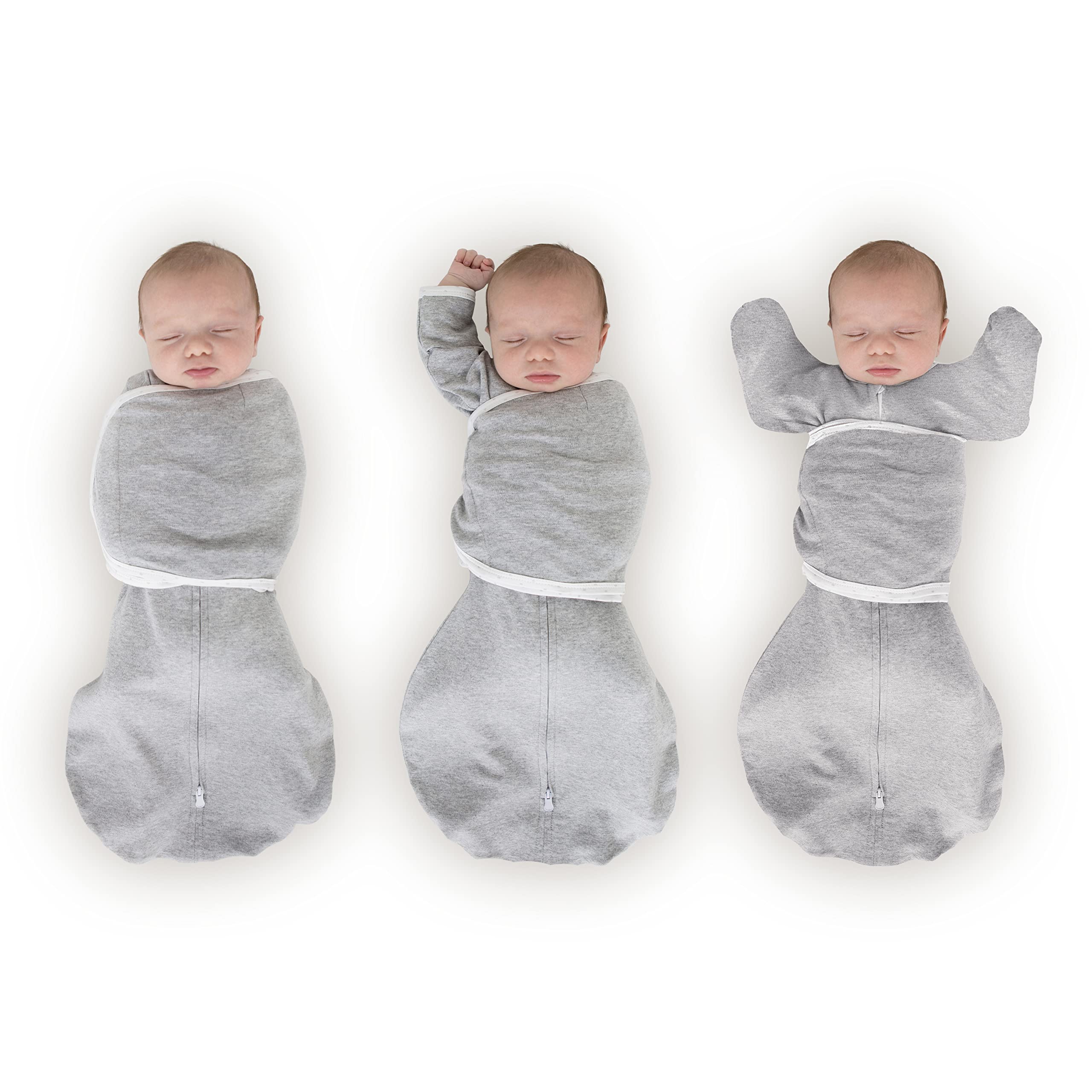 SwaddleDesigns 6-Way Omni Swaddle Sack for Newborn with Wrap & Arms Up Sleeves & Mitten Cuffs, Easy Swaddle Transition, Better Sleep for Baby Boys & Girls, Heathered Gray, Small, 0-3 Months