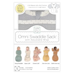 SwaddleDesigns 6-Way Omni Swaddle Sack for Newborn with Wrap & Arms Up Sleeves & Mitten Cuffs, Easy Swaddle Transition, Better Sleep for Baby Boys & Girls, Heathered Gray, Small, 0-3 Months