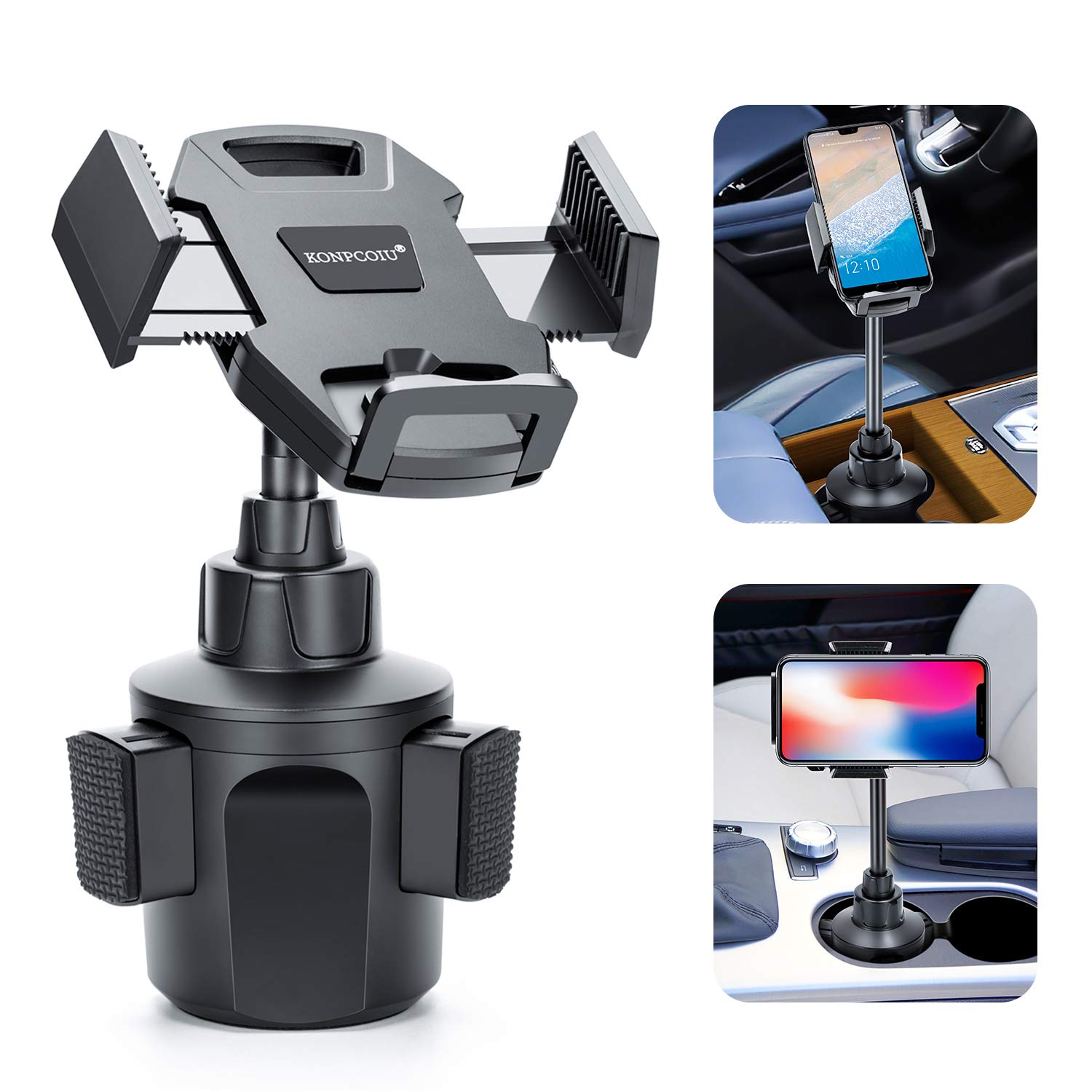 KONPCOIU Adjustable and Beautiful Cup Holder Phone Mount, Black, Compatible with iPhone 12, 11, X, XR, 8, 7, Galaxy A51, Se, S21