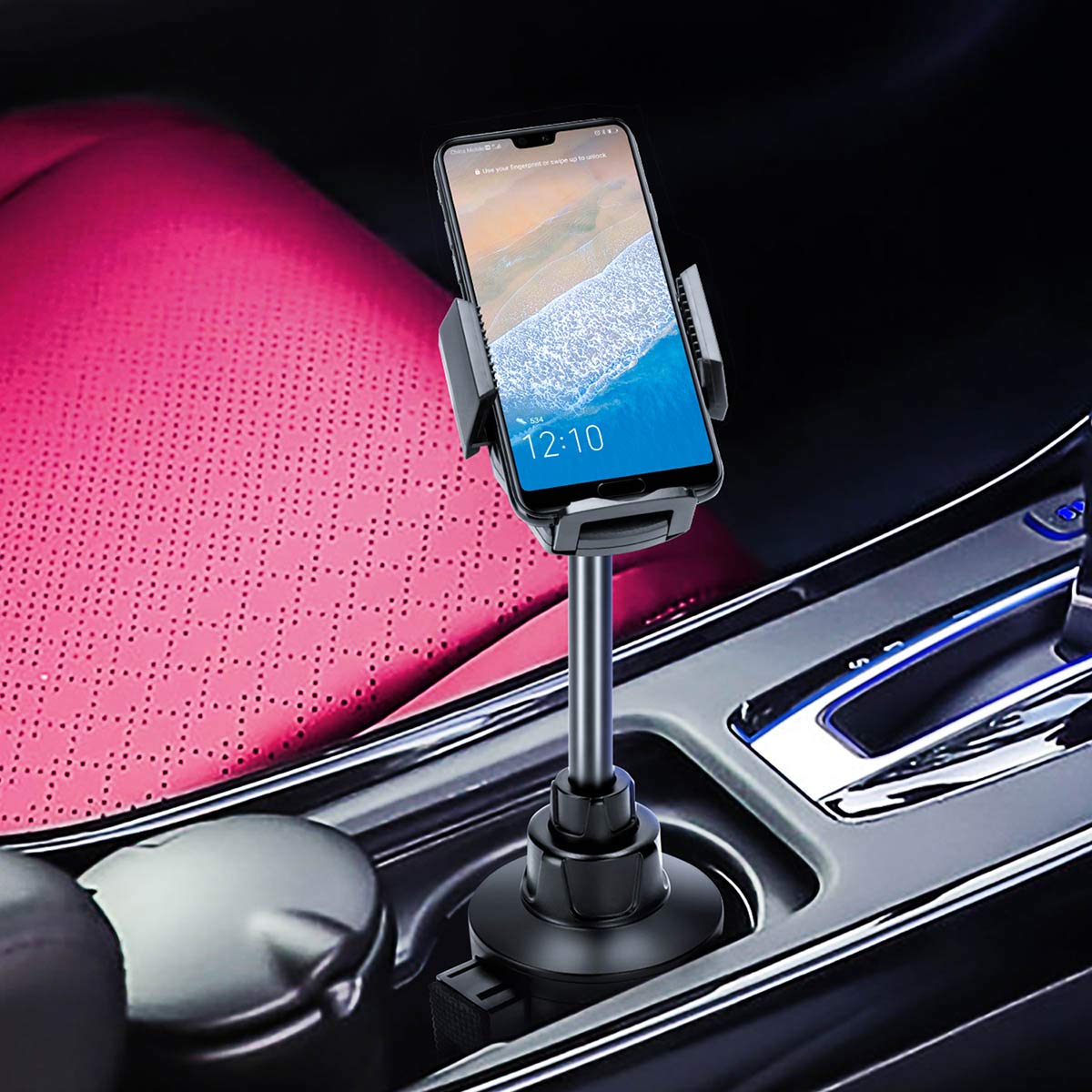 KONPCOIU Adjustable and Beautiful Cup Holder Phone Mount, Black, Compatible with iPhone 12, 11, X, XR, 8, 7, Galaxy A51, Se, S21