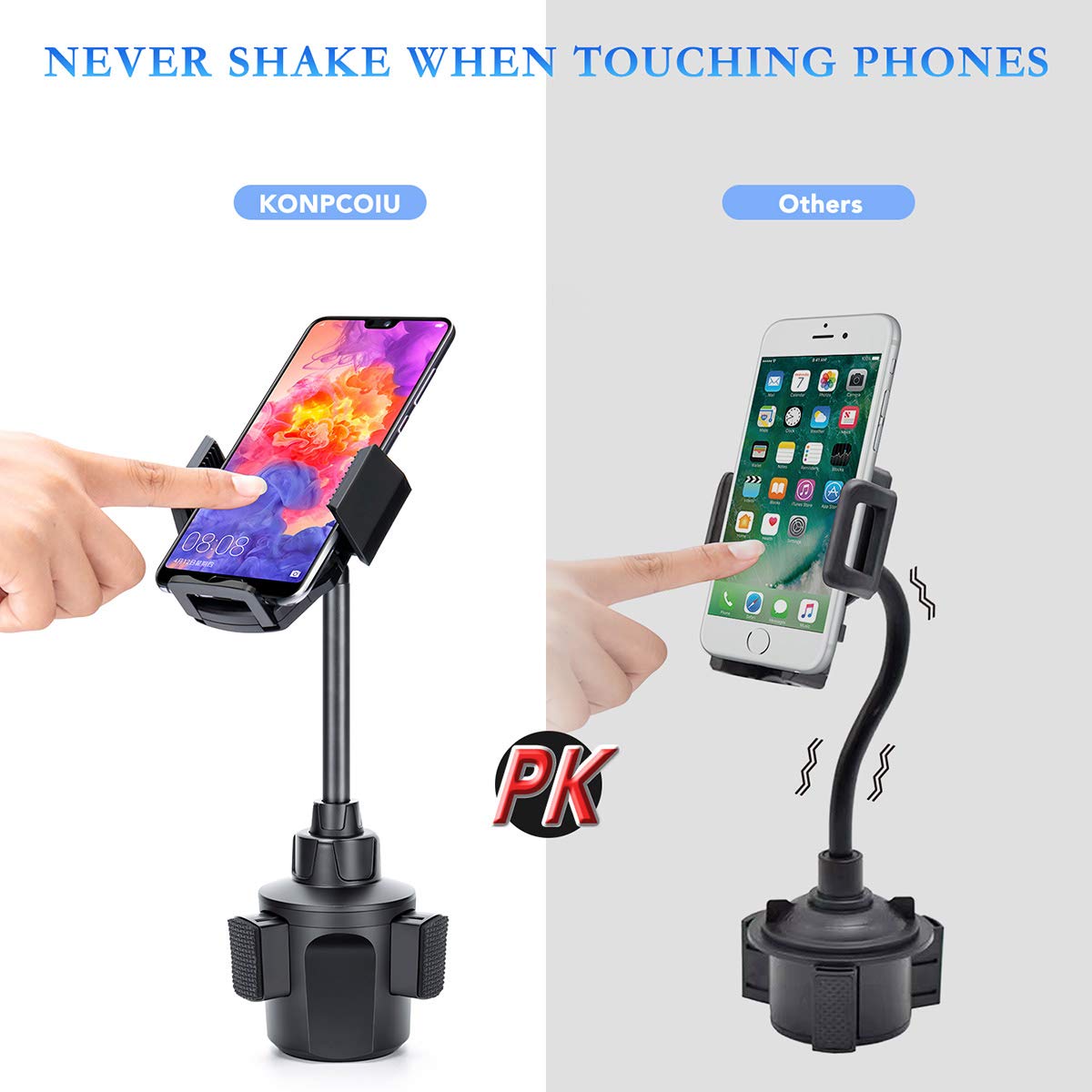 KONPCOIU Adjustable and Beautiful Cup Holder Phone Mount, Black, Compatible with iPhone 12, 11, X, XR, 8, 7, Galaxy A51, Se, S21