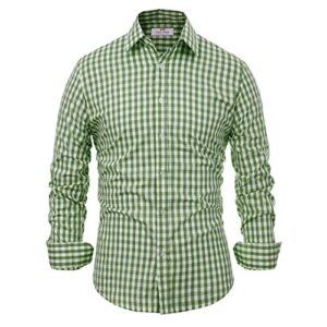 paul jones casual long-sleeve plaid dress shirt checkered button down shirt, olive green, small