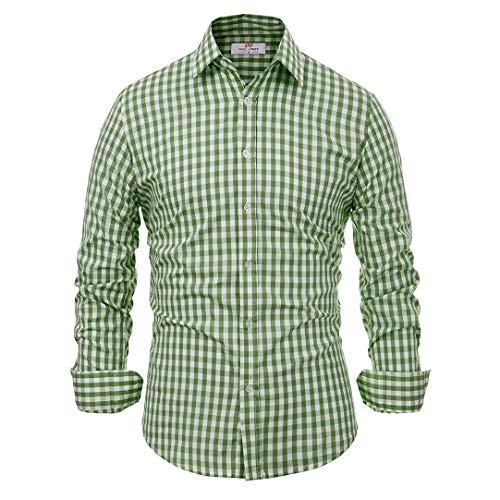 Paul Jones Casual Long-Sleeve Plaid Dress Shirt Checkered Button Down Shirt, Olive Green, Small