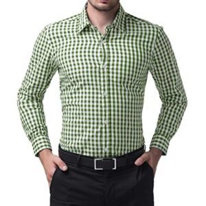 Paul Jones Casual Long-Sleeve Plaid Dress Shirt Checkered Button Down Shirt, Olive Green, Small