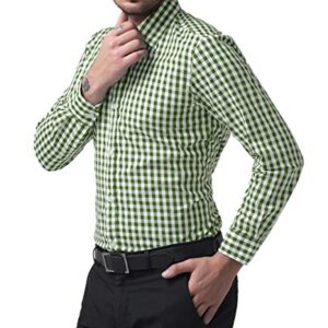 Paul Jones Casual Long-Sleeve Plaid Dress Shirt Checkered Button Down Shirt, Olive Green, Small