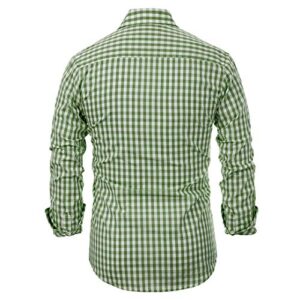 Paul Jones Casual Long-Sleeve Plaid Dress Shirt Checkered Button Down Shirt, Olive Green, Small