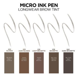 L'Oreal Paris Micro Ink Pen by Brow Stylist, Longwear Brow Tint, Hair-Like Effect, Up to 48HR Wear, Precision Comb Tip, Brunette, 0.033 fl; oz.