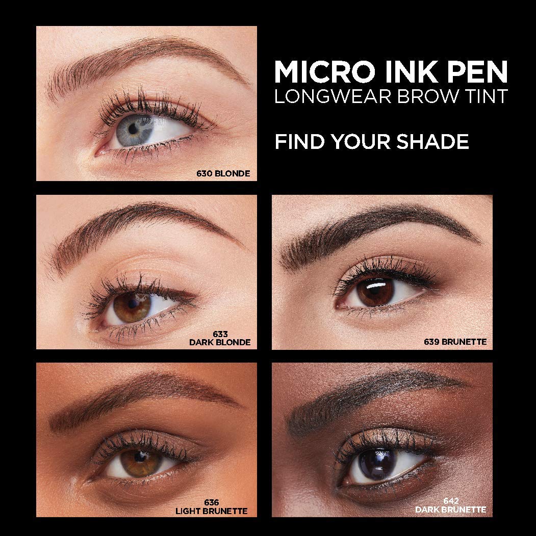 L'Oreal Paris Micro Ink Pen by Brow Stylist, Longwear Brow Tint, Hair-Like Effect, Up to 48HR Wear, Precision Comb Tip, Brunette, 0.033 fl; oz.