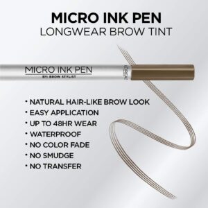 L'Oreal Paris Micro Ink Pen by Brow Stylist, Longwear Brow Tint, Hair-Like Effect, Up to 48HR Wear, Precision Comb Tip, Brunette, 0.033 fl; oz.