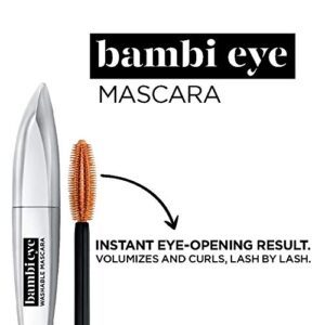 L'Oreal Paris Makeup Bambi Eye Mascara, Lasting Volume, Length & Lift, Doe-eye Definition, No Clumping, Washable, Blackest Black 0.21 Fl Oz