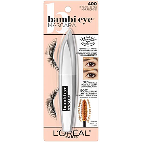 L'Oreal Paris Makeup Bambi Eye Mascara, Lasting Volume, Length & Lift, Doe-eye Definition, No Clumping, Washable, Blackest Black 0.21 Fl Oz