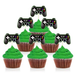 mity rain video game controllers cupcake toppers-gamepad cake picks game themed birthday anniversary wedding engagement party decorations(24pcs)
