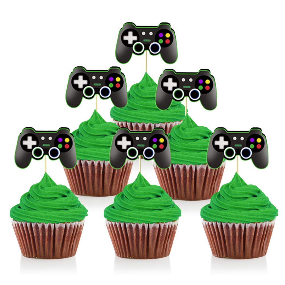 Mity rain Video Game Controllers Cupcake Toppers-Gamepad Cake Picks Game Themed Birthday Anniversary Wedding Engagement Party Decorations(24pcs)