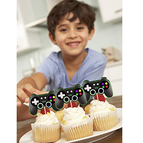 Mity rain Video Game Controllers Cupcake Toppers-Gamepad Cake Picks Game Themed Birthday Anniversary Wedding Engagement Party Decorations(24pcs)