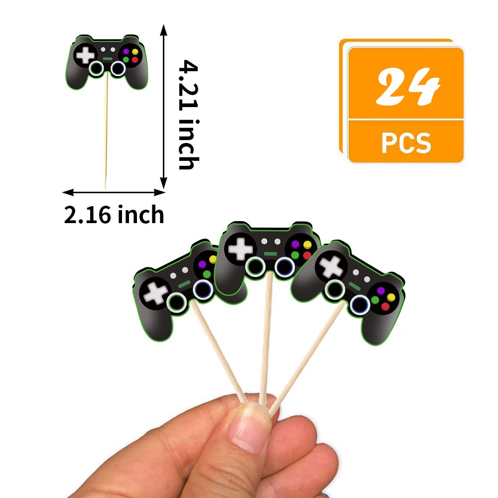 Mity rain Video Game Controllers Cupcake Toppers-Gamepad Cake Picks Game Themed Birthday Anniversary Wedding Engagement Party Decorations(24pcs)