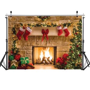 wolada 7x5ft christmas fireplace photo backdrop - holiday wall decor and background for photography