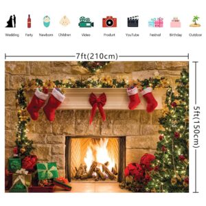 WOLADA 7x5FT Christmas Fireplace Photo Backdrop - Holiday Wall Decor and Background for Photography