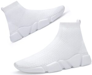 santiro white slip on sneakers for women breathable tennis athletic sock shoes casual high top running shoes 8.5 us
