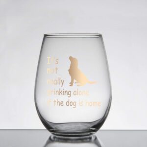 Dog Lover Gifts for Women Stemless Wine Glass, It's Not Really Drinking Alone if the Dog is Home Wine Glass Funny Birthday Gift for Dog Mom Dog Owner Friends Mother Daughter, 15 Oz