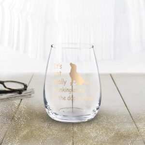 Dog Lover Gifts for Women Stemless Wine Glass, It's Not Really Drinking Alone if the Dog is Home Wine Glass Funny Birthday Gift for Dog Mom Dog Owner Friends Mother Daughter, 15 Oz