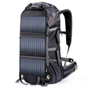 eceen external frame hiking backpack 68l with 20 watts solar charger panel survival backpack