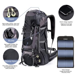 ECEEN External Frame Hiking Backpack 68L with 20 Watts Solar Charger Panel Survival Backpack