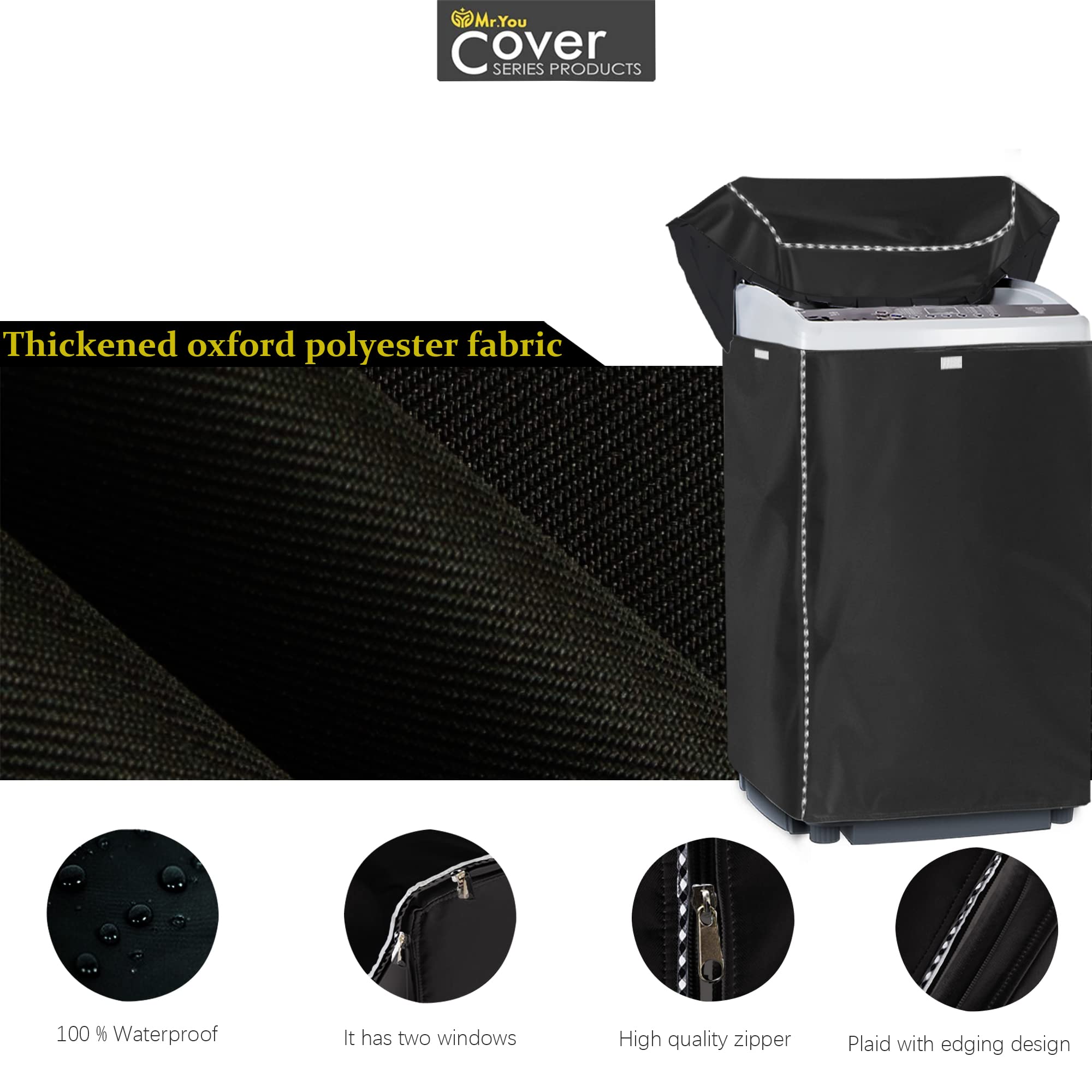 Portable Washing Machine Cover,Top Load Washer Dryer Cover,Waterproof Full-Automatic/Wheel Washing Machine Cover(22"22"35"inches, Black)