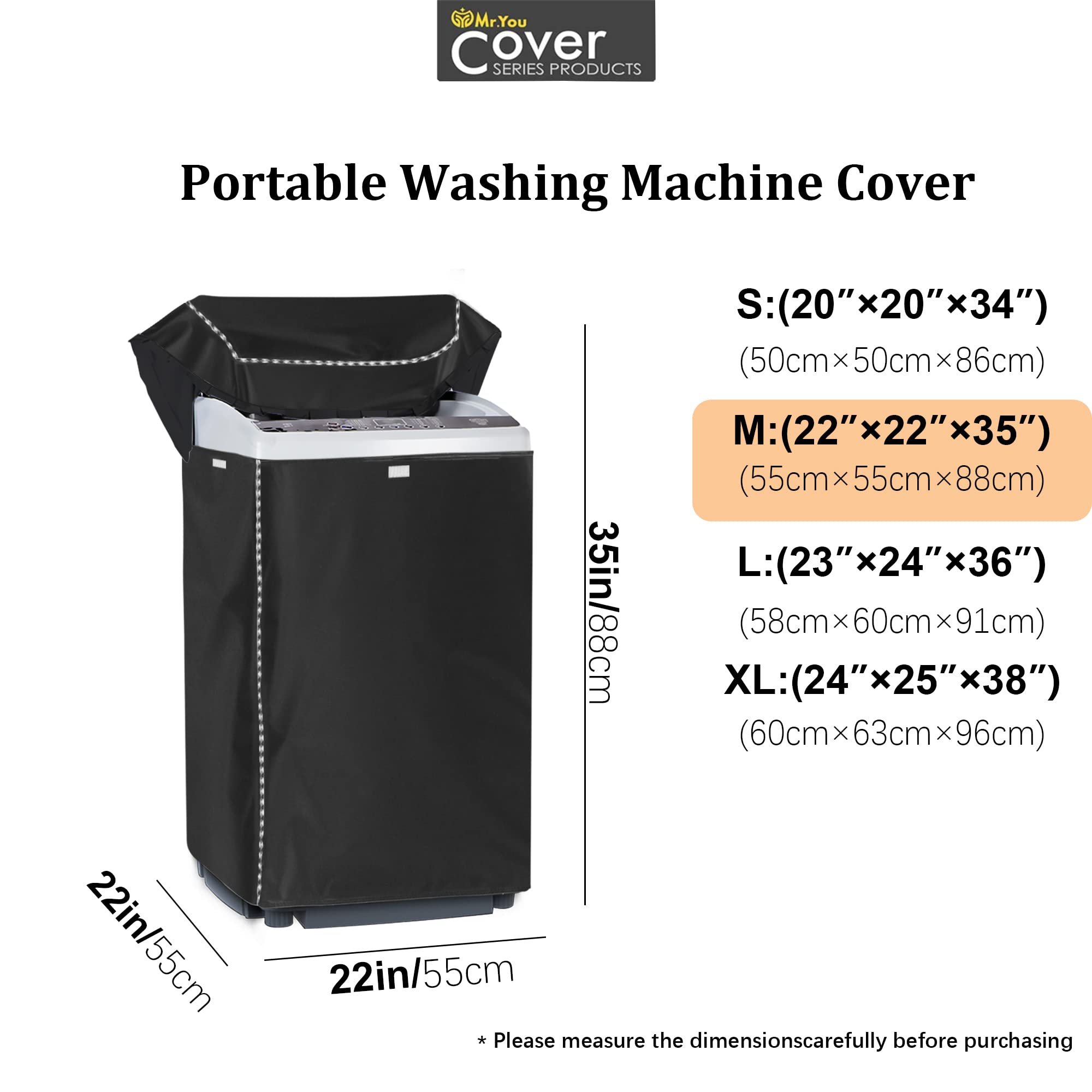 Portable Washing Machine Cover,Top Load Washer Dryer Cover,Waterproof Full-Automatic/Wheel Washing Machine Cover(22"22"35"inches, Black)