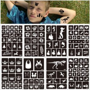 Konsait 262pcs Temporary Tattoos Stencils for Kids, Reusable Face and Body Paint Stencils Kit, Girl Boy Glitter Tattoos Stencils for Kids School Show Birthdays Halloween Christmas Party Favor Supplies