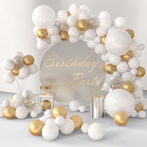 JOYYPOP White Balloon Garland Kit, 108Pcs White and Gold Balloons Arch Garland Kit Gold Confetti Balloons Metallic Balloons for Birthday Wedding Bachelorette Engagements Baby Shower Decorations