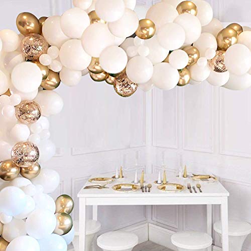 JOYYPOP White Balloon Garland Kit, 108Pcs White and Gold Balloons Arch Garland Kit Gold Confetti Balloons Metallic Balloons for Birthday Wedding Bachelorette Engagements Baby Shower Decorations