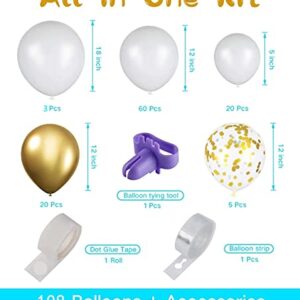 JOYYPOP White Balloon Garland Kit, 108Pcs White and Gold Balloons Arch Garland Kit Gold Confetti Balloons Metallic Balloons for Birthday Wedding Bachelorette Engagements Baby Shower Decorations