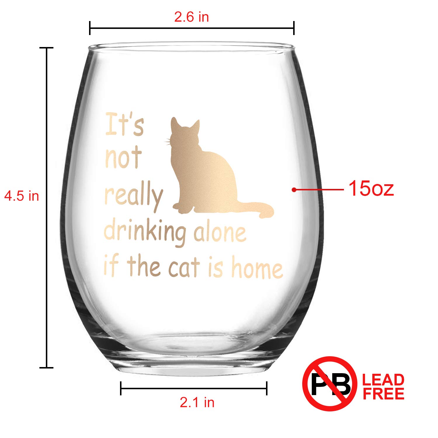 GINGPROUS It's Not Really Drinking Alone if the Cat is Home Stemless Wine Glass, Funny Cat Lover Wine Glass for Women Cat Lady Friends Sisters Mom Grandma, Wine Glass for Birthday Christmas, 15 Oz