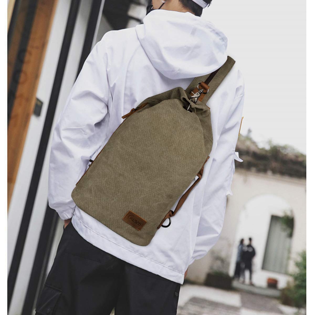 KL928 Canvas Sling Bag - Small Crossbody Backpack Shoulder Casual Daypack Rucksack for Men Women