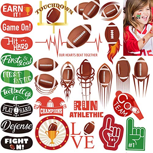 WAVEJOE Football Face Temporary Tattoos, Football Party Favor Supplies for Super Bowl Birthday Party Decoration（6 Sheets）