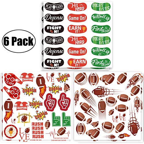 WAVEJOE Football Face Temporary Tattoos, Football Party Favor Supplies for Super Bowl Birthday Party Decoration（6 Sheets）