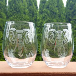 Etched elephant wine glass set, etched wine glass, elephant glass, wine gift, wine glass set of 2, etched elephant, elephant wine glass, stemless wine glass, 15 oz. wine glass